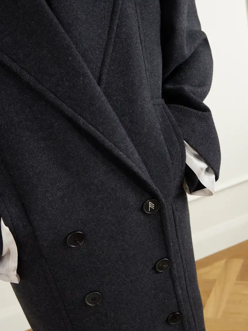 The Attico Double-breasted Crystal-embellished Satin-trimmed Wool-blend Twill Coat | Thumbnail 6