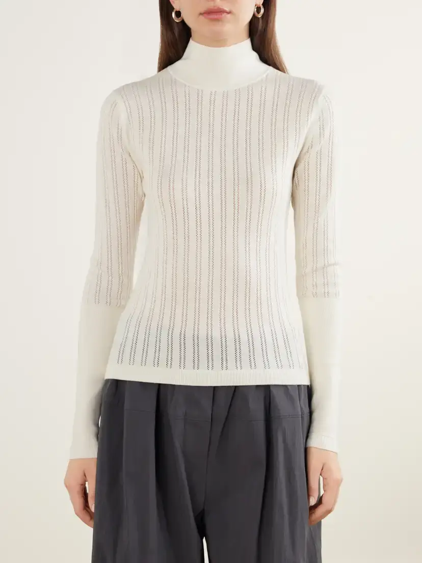 Maria McManus Pointelle-knit Merino Wool Mock-neck Top | Thumbnail 3 Maria McManus Pointelle-knit Merino Wool Mock-neck Top | Thumbnail 3