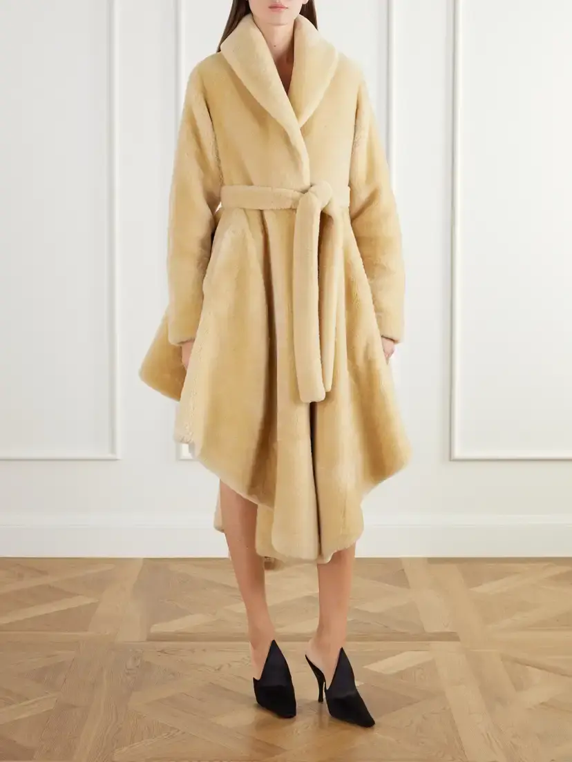 ALAÏA Asymmetric Belted Flared Shearling Coat | Thumbnail 2 ALAÏA Asymmetric Belted Flared Shearling Coat | Thumbnail 2