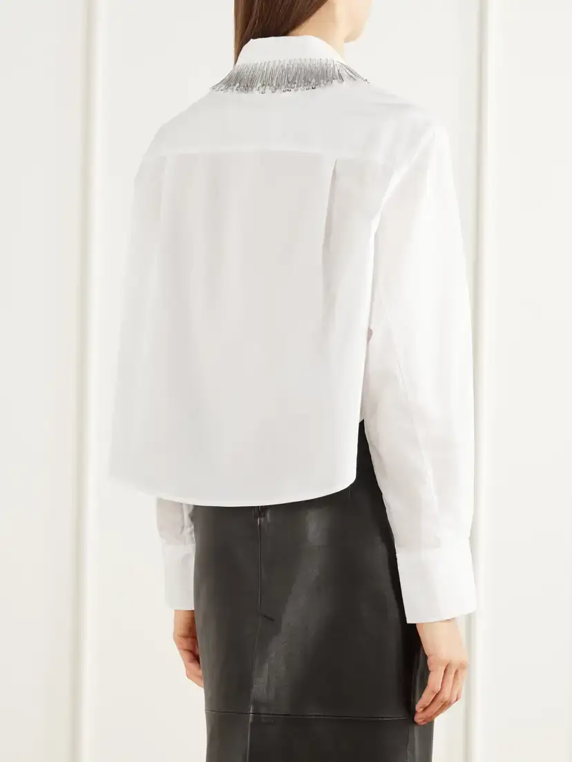 Simkhai Renata Cropped Bead-embellished Cotton-blend Poplin Shirt | Thumbnail 3 Simkhai Renata Cropped Bead-embellished Cotton-blend Poplin Shirt | Thumbnail 3