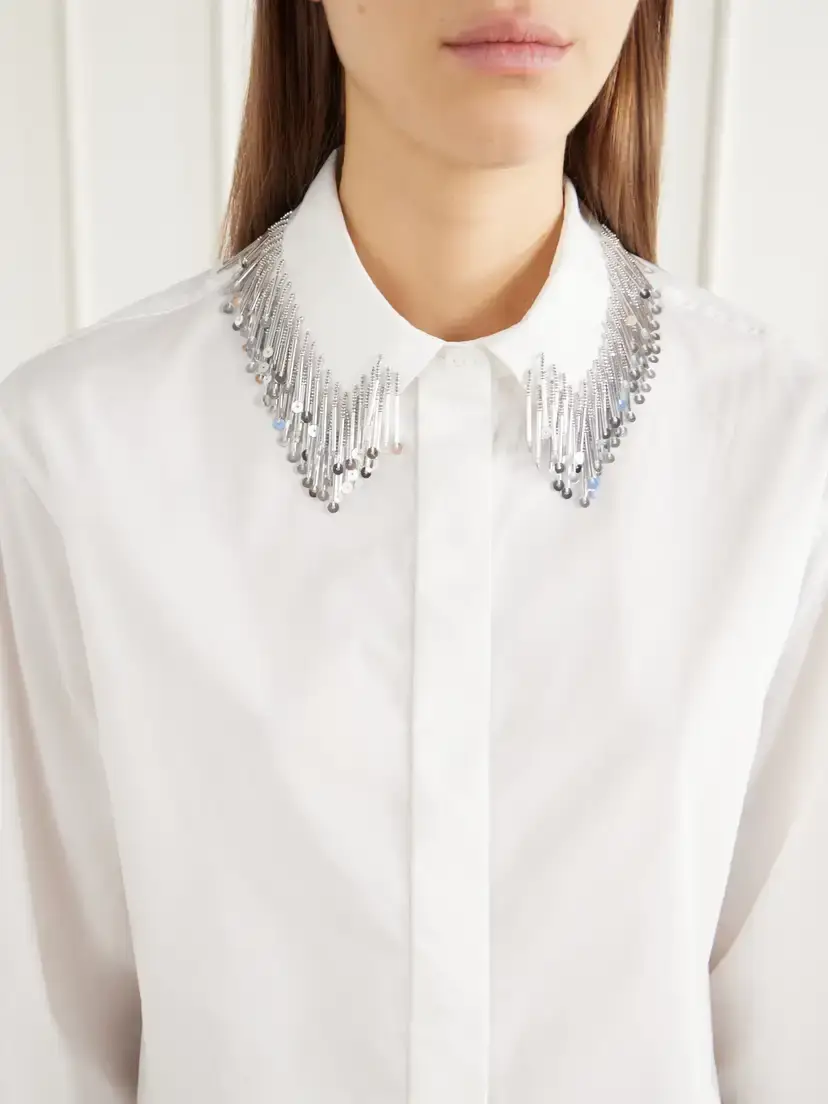Simkhai Renata Cropped Bead-embellished Cotton-blend Poplin Shirt | Thumbnail 4 Simkhai Renata Cropped Bead-embellished Cotton-blend Poplin Shirt | Thumbnail 4