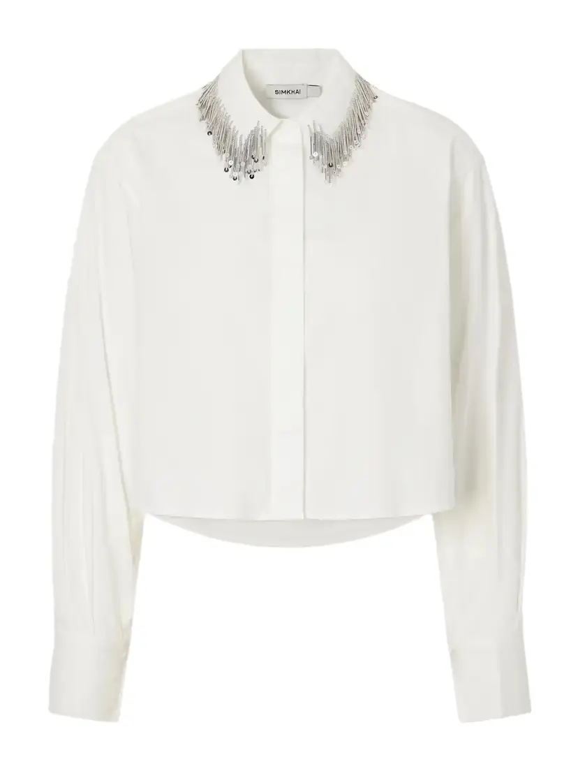 Simkhai Renata Cropped Bead-embellished Cotton-blend Poplin Shirt