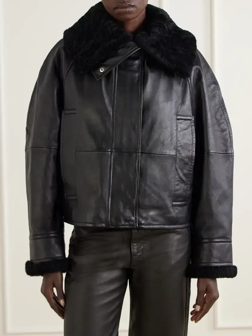 Sportmax Salve Belted Plush-trimmed Leather Jacket | Thumbnail 3 Sportmax Salve Belted Plush-trimmed Leather Jacket | Thumbnail 3