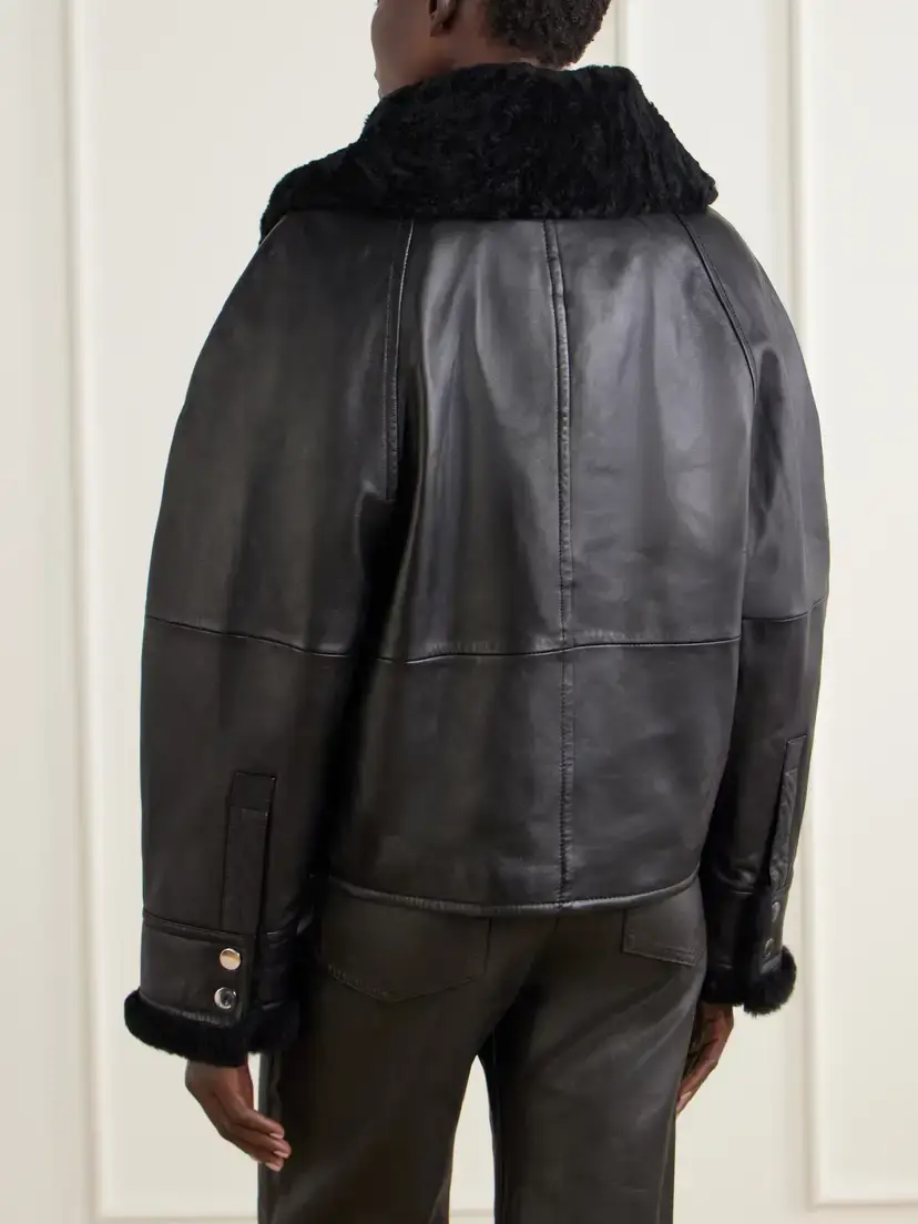 Sportmax Salve Belted Plush-trimmed Leather Jacket | Thumbnail 4 Sportmax Salve Belted Plush-trimmed Leather Jacket | Thumbnail 4