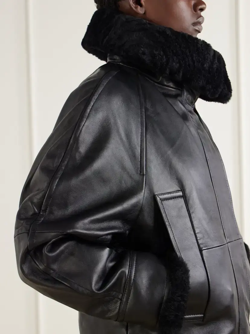Sportmax Salve Belted Plush-trimmed Leather Jacket | Thumbnail 5 Sportmax Salve Belted Plush-trimmed Leather Jacket | Thumbnail 5