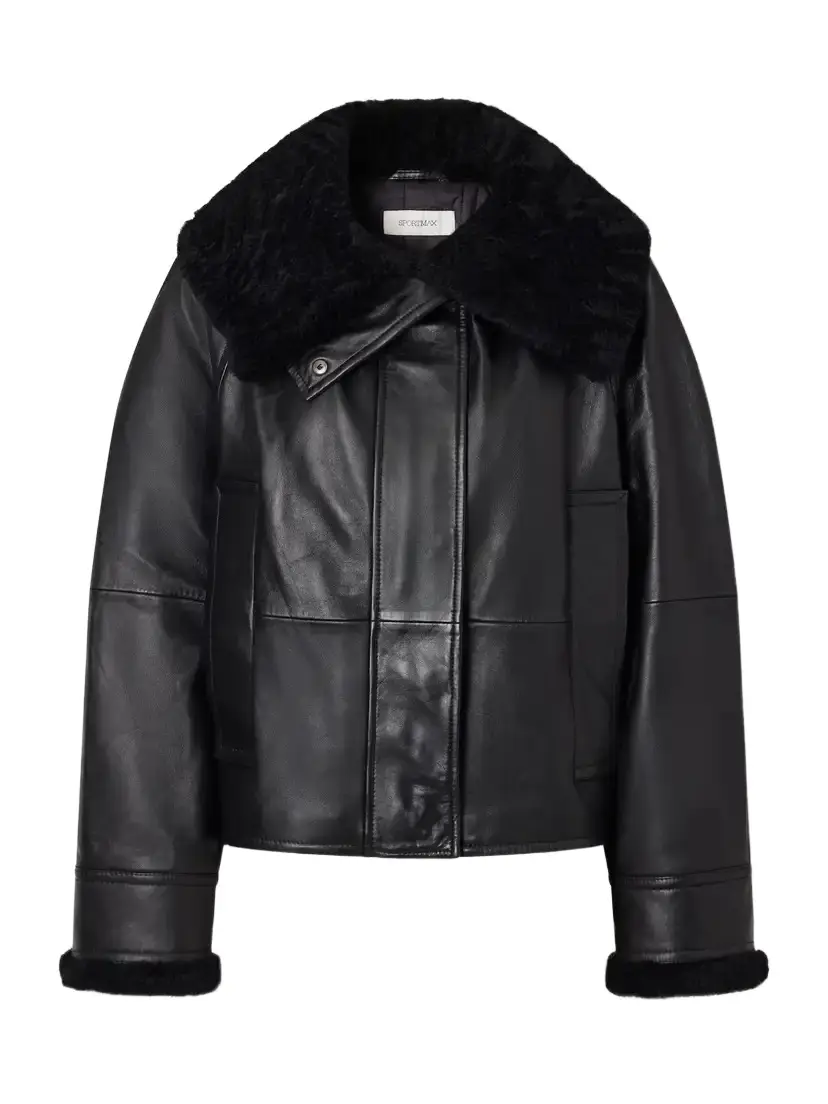 Sportmax Salve Belted Plush-trimmed Leather Jacket