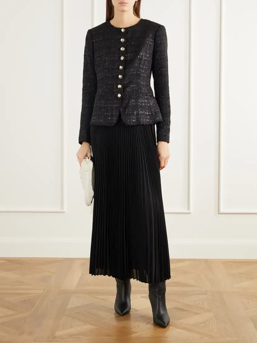 Simkhai Claudina Layered Pleated Tweed And Organza Maxi Dress | Thumbnail 2 Simkhai Claudina Layered Pleated Tweed And Organza Maxi Dress | Thumbnail 2