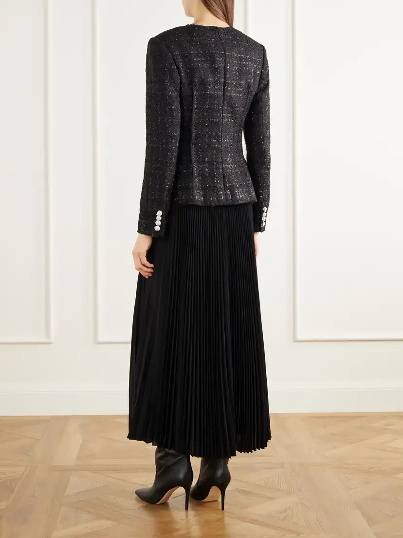 Simkhai Claudina Layered Pleated Tweed And Organza Maxi Dress | Thumbnail 3 Simkhai Claudina Layered Pleated Tweed And Organza Maxi Dress | Thumbnail 3