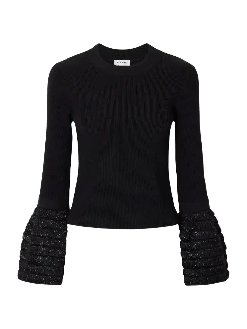 Simkhai Maggie Bouclé-trimmed Ribbed Jersey Top