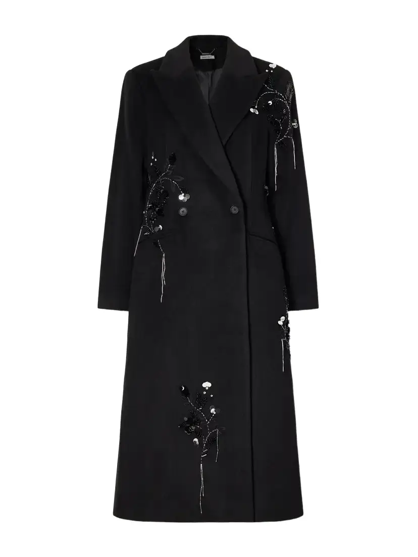 Simkhai Gianni Bead-embellished Double-breasted Wool-blend Felt Coat