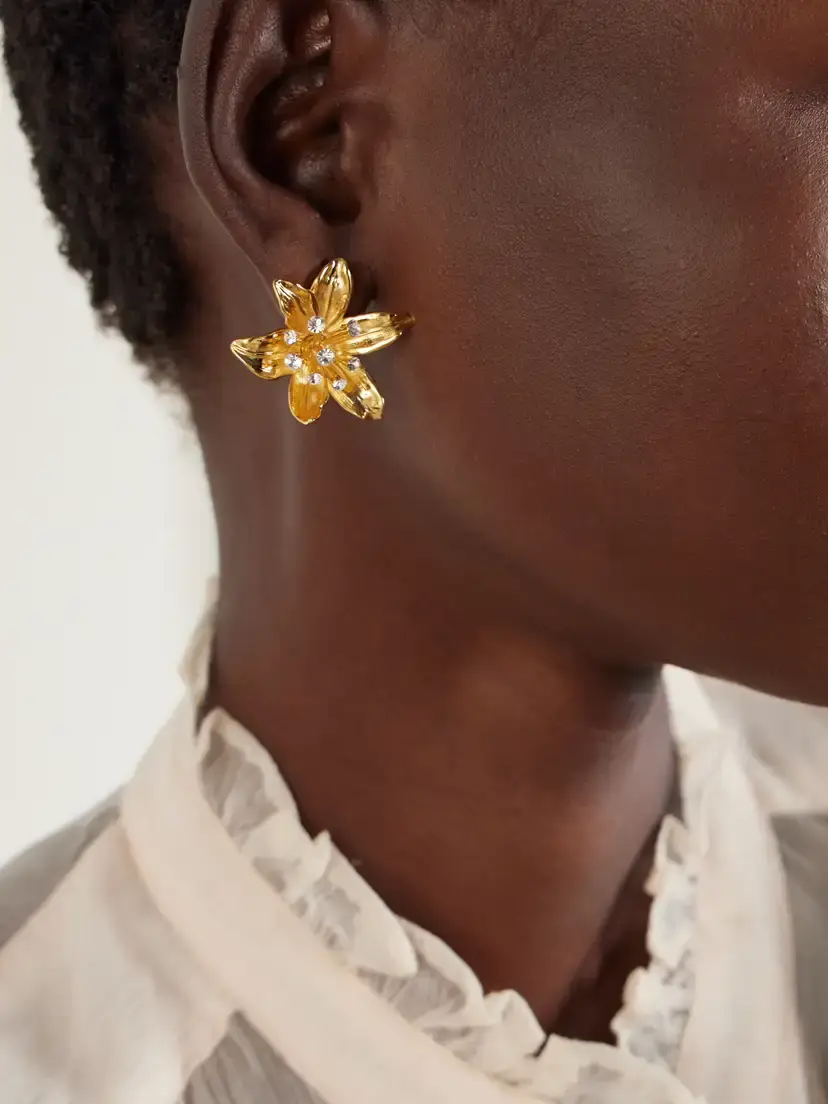 Oscar de la Renta Lily Crystal-embellished Gold-tone Earrings | Thumbnail 2