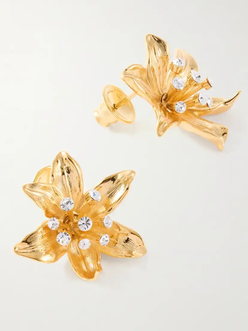 Oscar de la Renta Lily Crystal-embellished Gold-tone Earrings | Thumbnail 3
