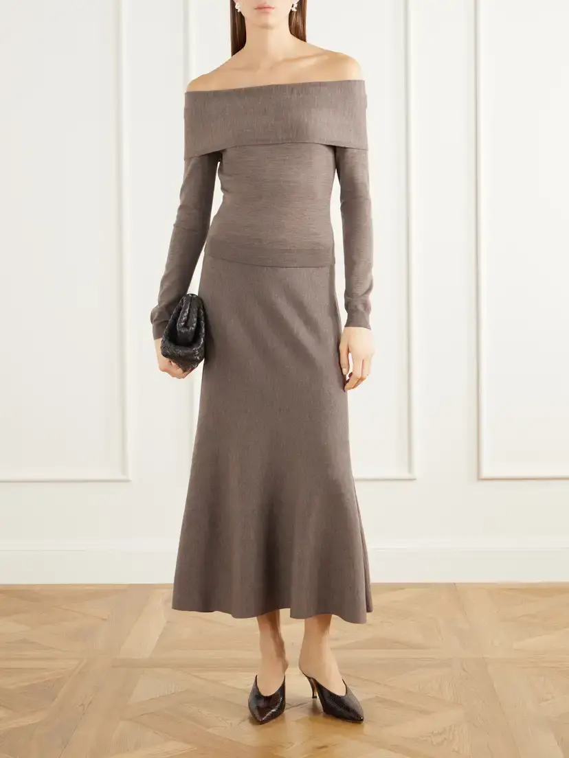 Simkhai Delphia Off-the-shoulder Mélange Merino Wool Sweater | Thumbnail 2 Simkhai Delphia Off-the-shoulder Mélange Merino Wool Sweater | Thumbnail 2