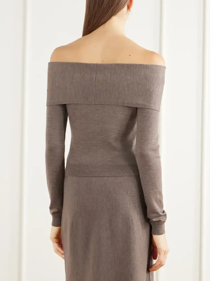 Simkhai Delphia Off-the-shoulder Mélange Merino Wool Sweater | Thumbnail 3 Simkhai Delphia Off-the-shoulder Mélange Merino Wool Sweater | Thumbnail 3
