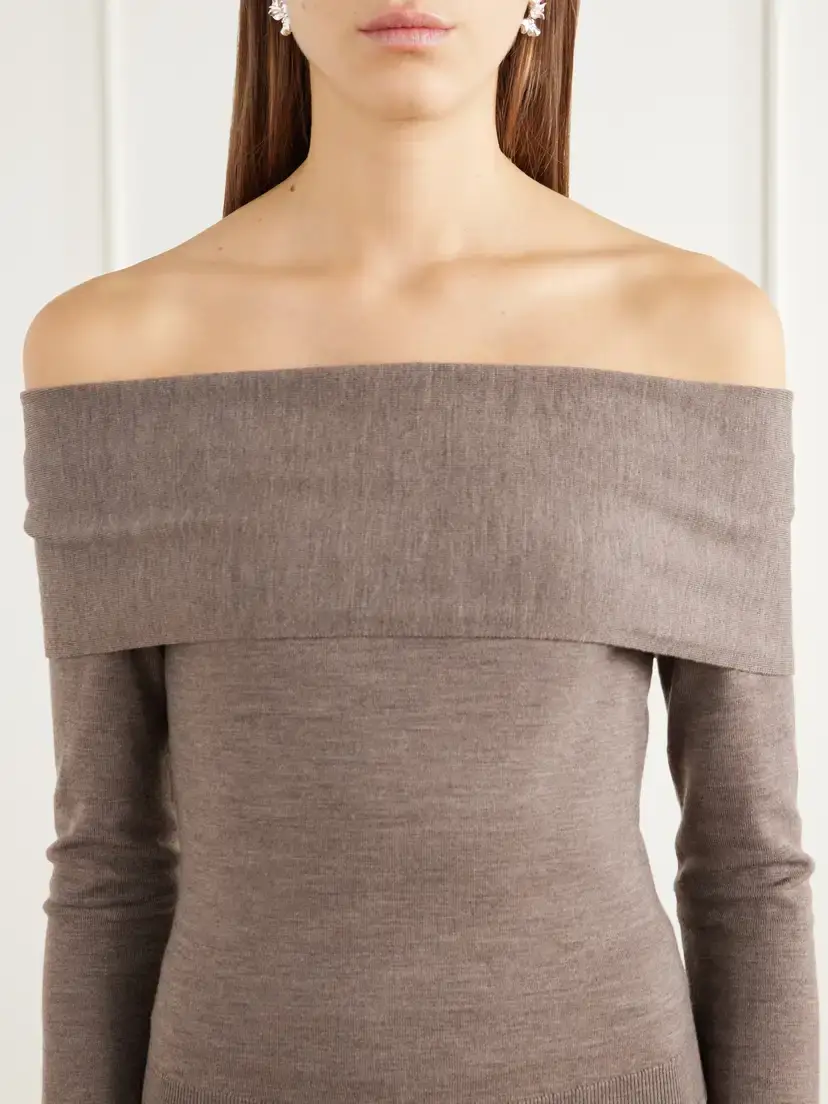 Simkhai Delphia Off-the-shoulder Mélange Merino Wool Sweater | Thumbnail 4 Simkhai Delphia Off-the-shoulder Mélange Merino Wool Sweater | Thumbnail 4