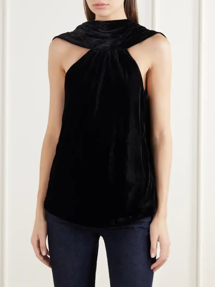 Simkhai Scarlett Cape-effect Draped Velvet Blouse | Thumbnail 3