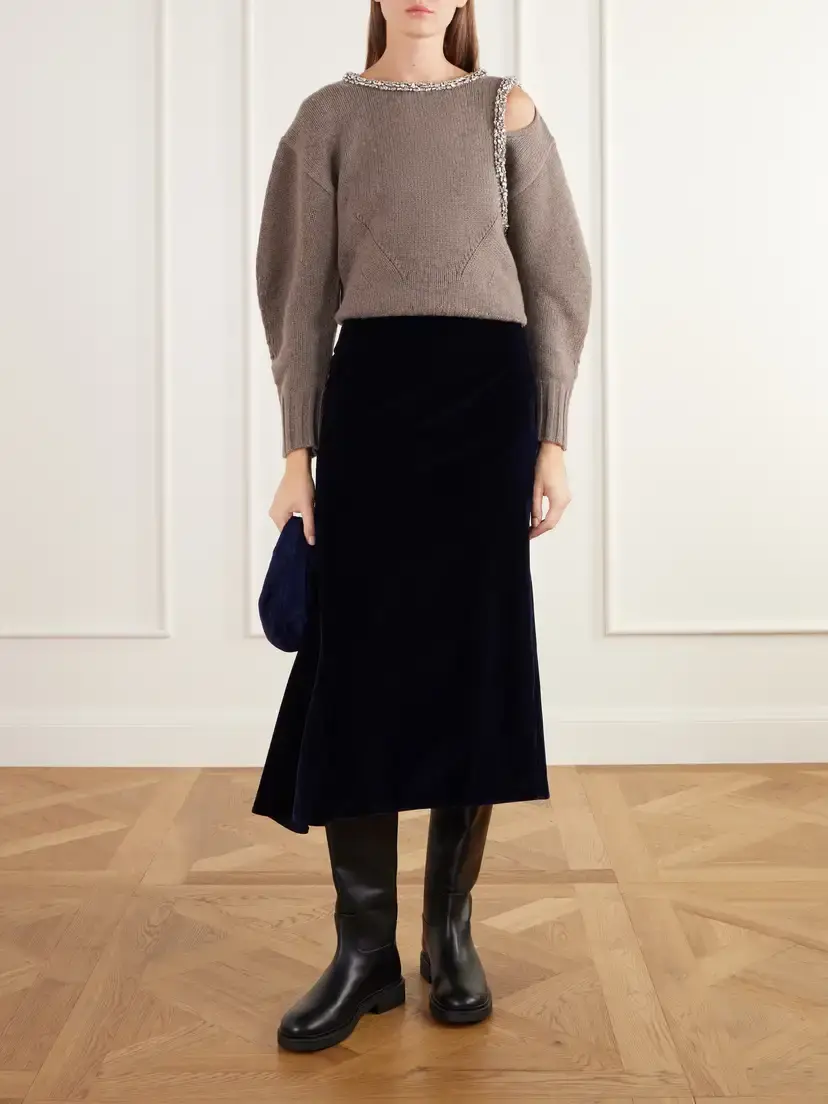 Erdem Draped Asymmetric Cotton-velvet Midi Skirt | Thumbnail 2 Erdem Draped Asymmetric Cotton-velvet Midi Skirt | Thumbnail 2