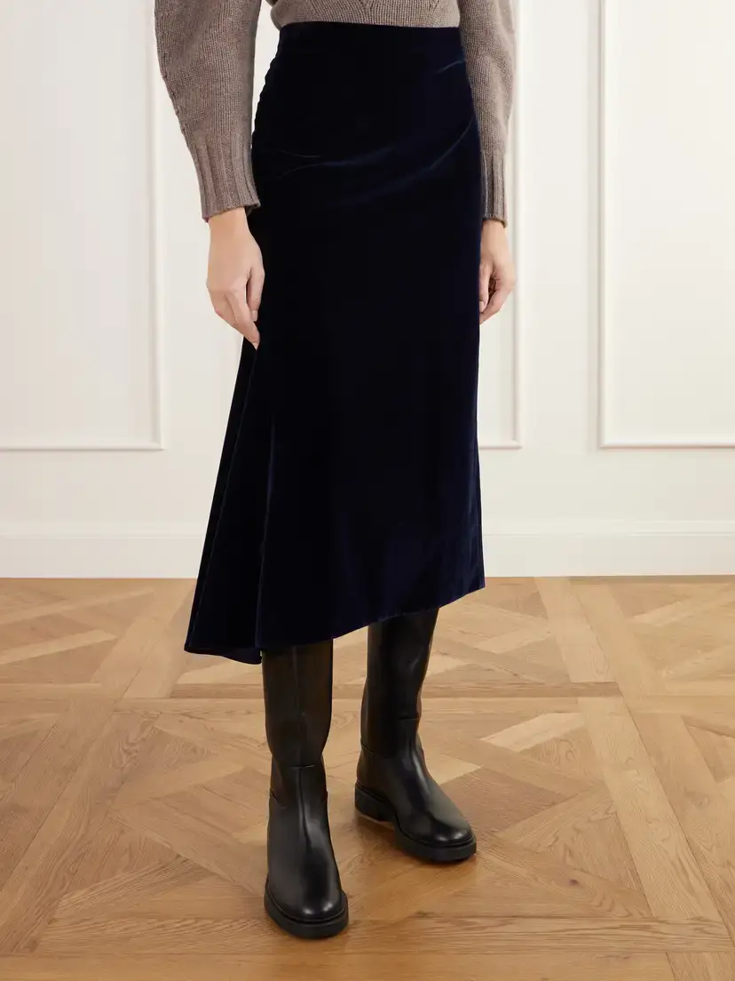 Erdem Draped Asymmetric Cotton-velvet Midi Skirt | Thumbnail 3 Erdem Draped Asymmetric Cotton-velvet Midi Skirt | Thumbnail 3