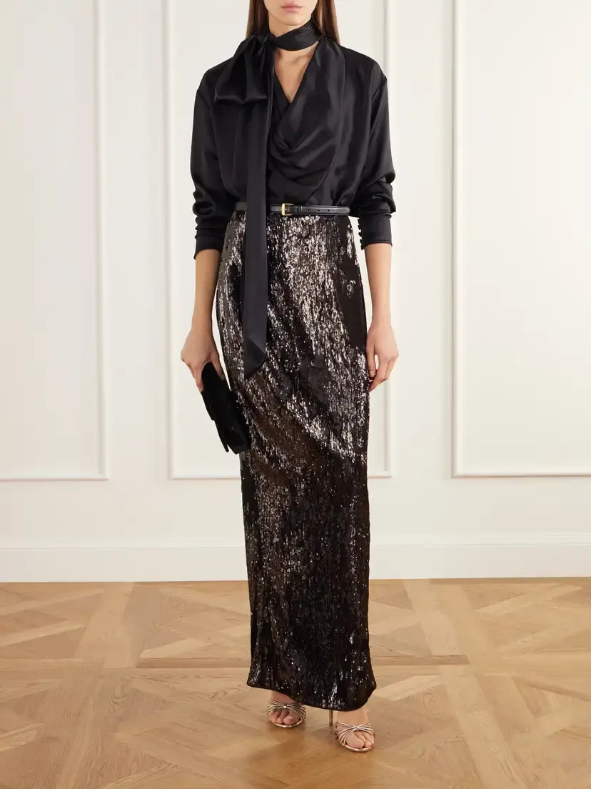 Balmain Scarf-detailed Gathered Silk-satin Blouse | Thumbnail 2 Balmain Scarf-detailed Gathered Silk-satin Blouse | Thumbnail 2