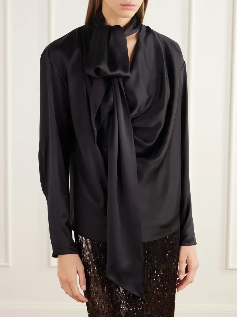 Balmain Scarf-detailed Gathered Silk-satin Blouse | Thumbnail 3 Balmain Scarf-detailed Gathered Silk-satin Blouse | Thumbnail 3