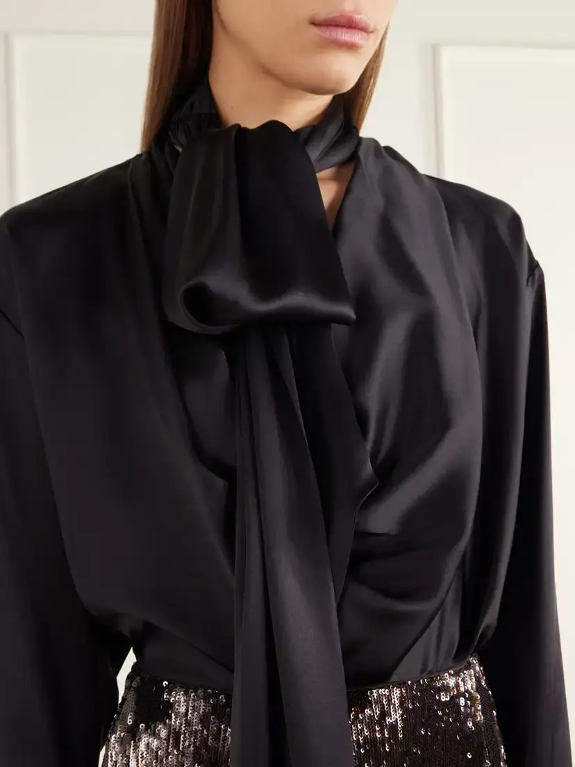Balmain Scarf-detailed Gathered Silk-satin Blouse | Thumbnail 5 Balmain Scarf-detailed Gathered Silk-satin Blouse | Thumbnail 5