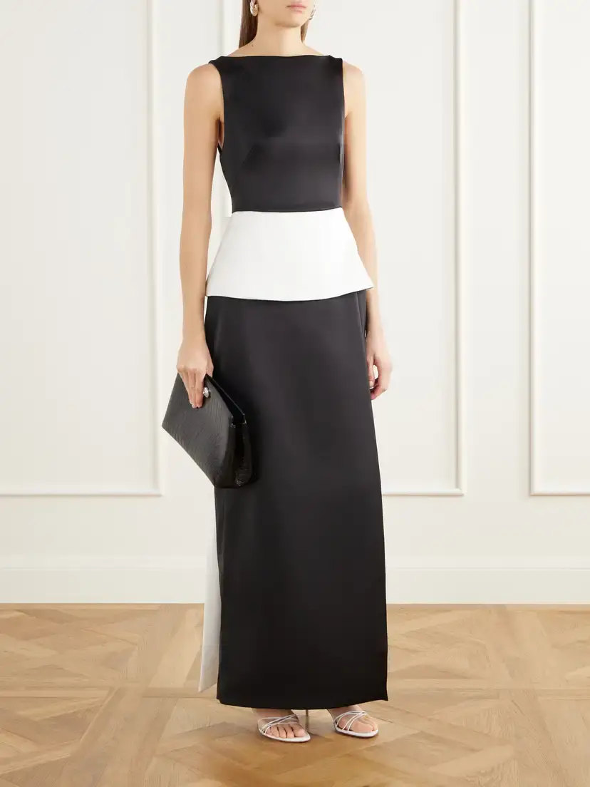 Simkhai Sirel Tie-detailed Peplum Duchess-satin Gown | Thumbnail 2 Simkhai Sirel Tie-detailed Peplum Duchess-satin Gown | Thumbnail 2