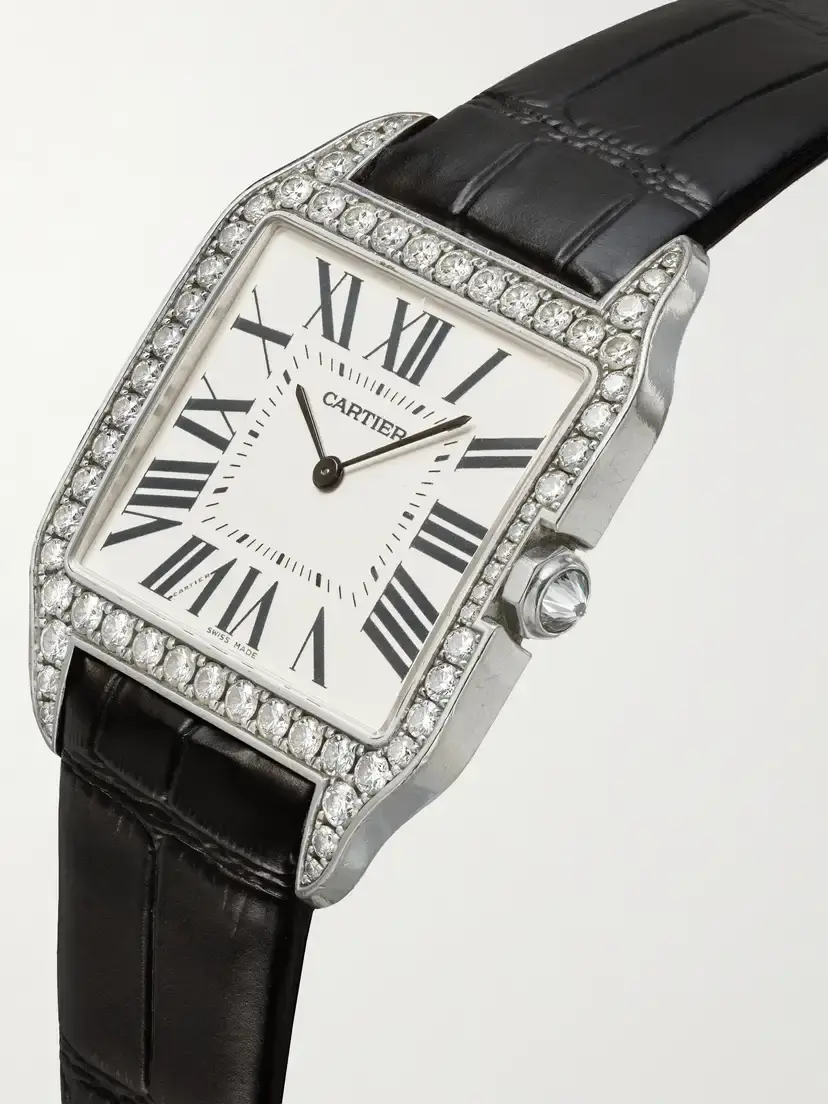 Stephanie Windsor + Cartier Vintage 2000 Santos Dumont Hand-wound 18-karat White Gold, Diamond And Leather Watch, Ref. Wh100351 (6.2" Wrist) | Thumbnail 3
