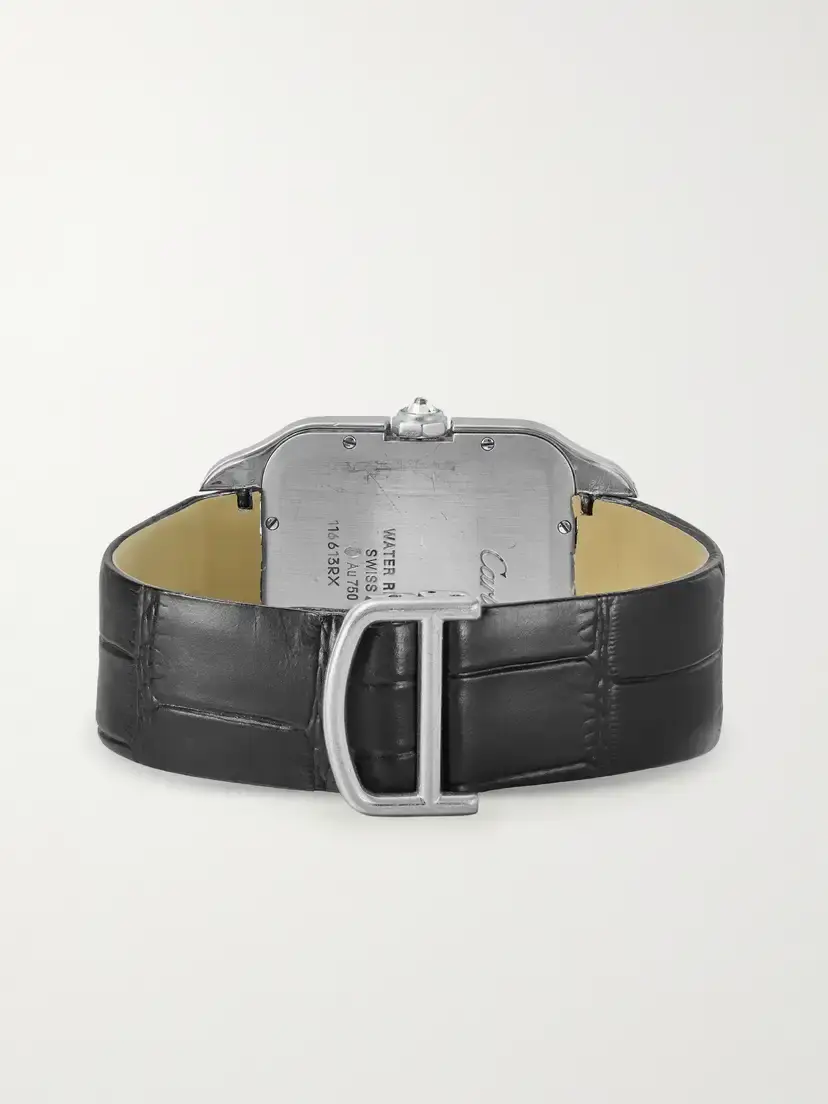 Stephanie Windsor + Cartier Vintage 2000 Santos Dumont Hand-wound 18-karat White Gold, Diamond And Leather Watch, Ref. Wh100351 (6.2" Wrist) | Thumbnail 5