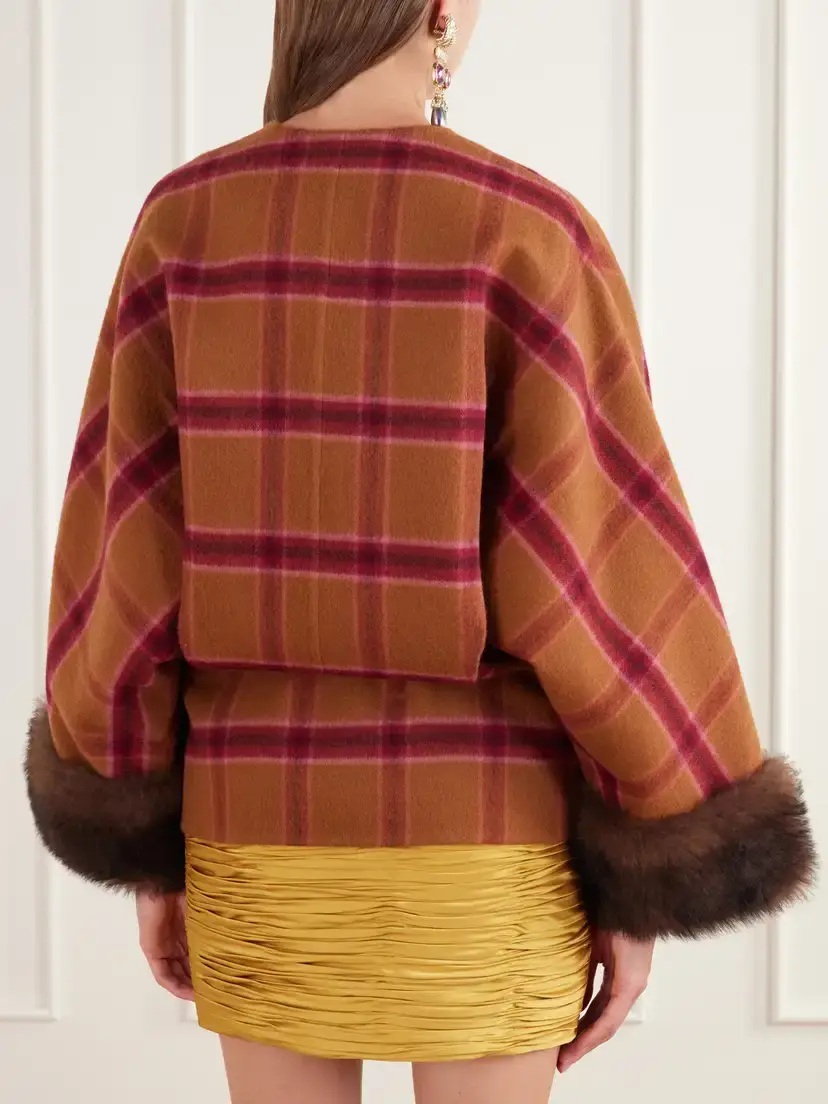Valentino Garavani Checked Shearling-trimmed Virgin Wool-felt Jacket | Thumbnail 3 Valentino Garavani Checked Shearling-trimmed Virgin Wool-felt Jacket | Thumbnail 3