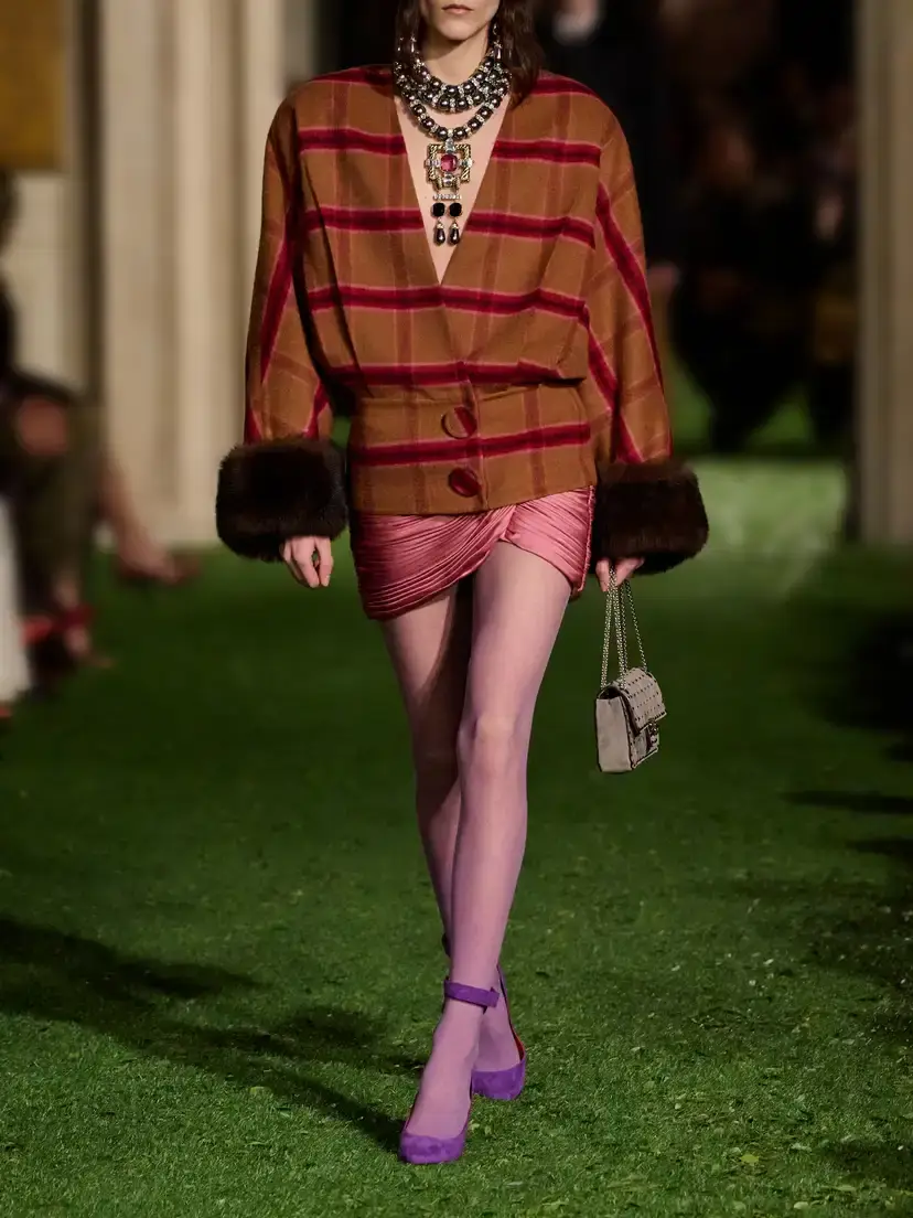 Valentino Garavani Checked Shearling-trimmed Virgin Wool-felt Jacket | Thumbnail 5 Valentino Garavani Checked Shearling-trimmed Virgin Wool-felt Jacket | Thumbnail 5