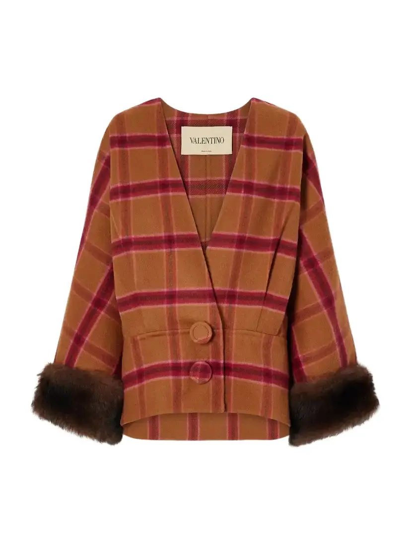 Valentino Garavani Checked Shearling-trimmed Virgin Wool-felt Jacket