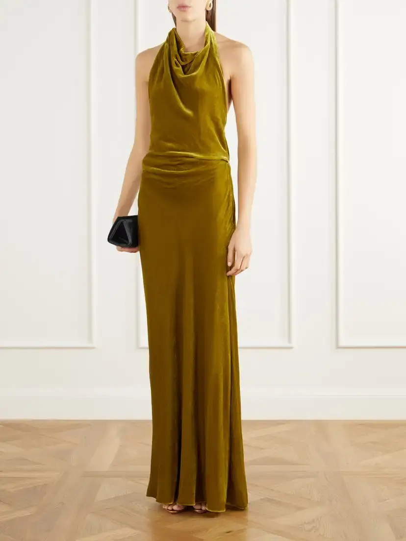 Simkhai Reannon Draped Velvet Halterneck Gown | Thumbnail 2 Simkhai Reannon Draped Velvet Halterneck Gown | Thumbnail 2