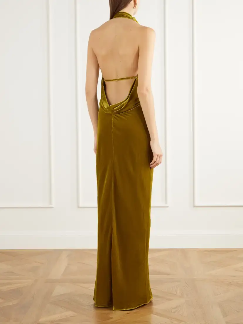 Simkhai Reannon Draped Velvet Halterneck Gown | Thumbnail 3 Simkhai Reannon Draped Velvet Halterneck Gown | Thumbnail 3