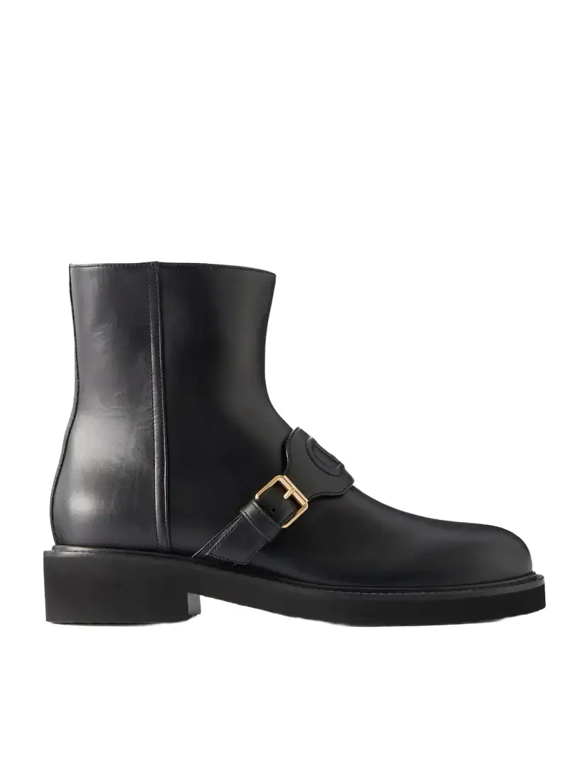 Vlogo Embossed Leather Ankle Boots
