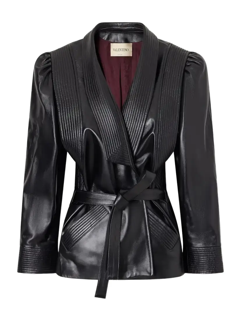 Valentino Garavani Pleated Belted Leather Jacket