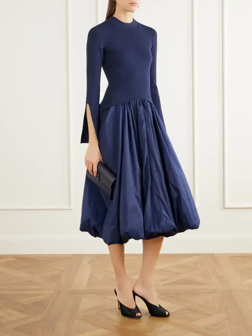 Simkhai Kenlie Gathered Ribbed Jersey And Taffeta Midi Dress | Thumbnail 2 Simkhai Kenlie Gathered Ribbed Jersey And Taffeta Midi Dress | Thumbnail 2