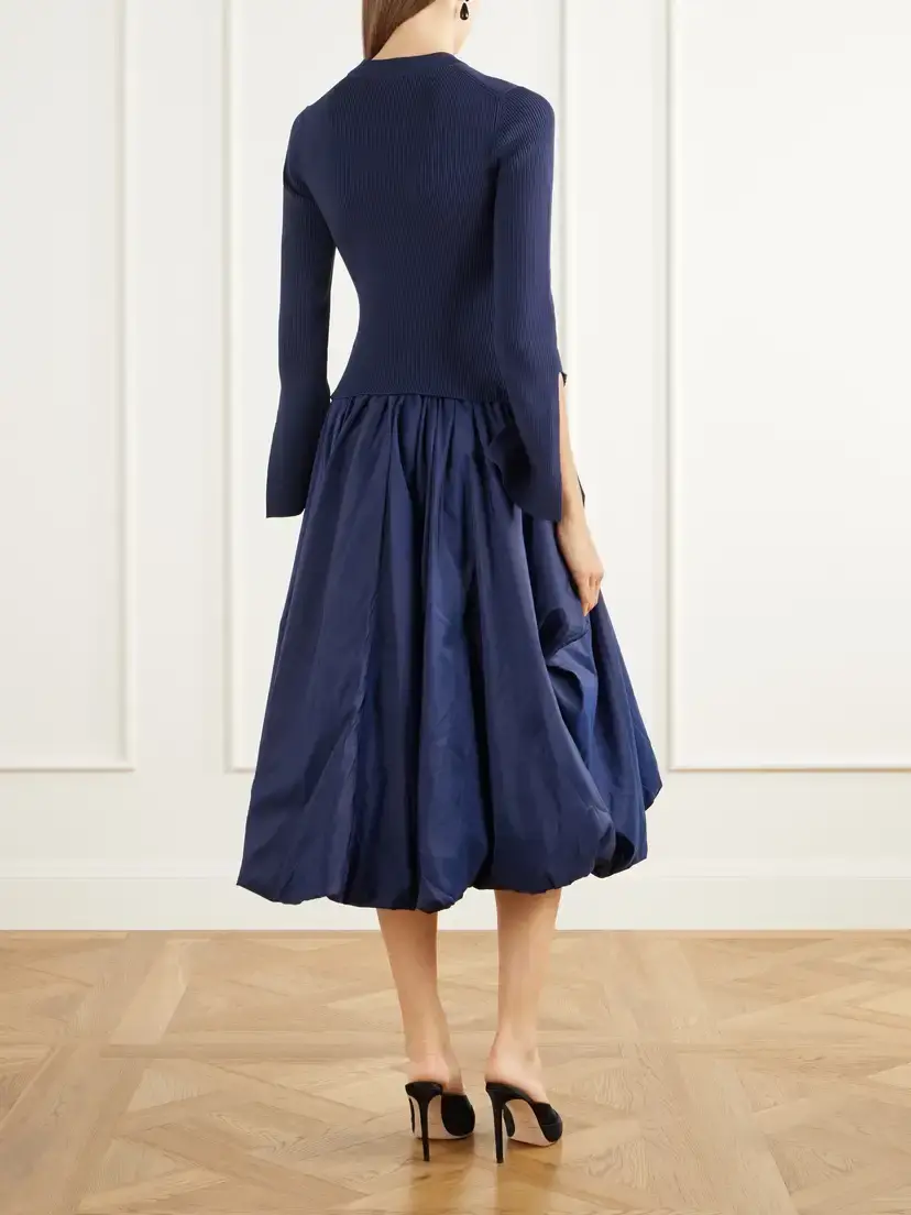Simkhai Kenlie Gathered Ribbed Jersey And Taffeta Midi Dress | Thumbnail 3 Simkhai Kenlie Gathered Ribbed Jersey And Taffeta Midi Dress | Thumbnail 3