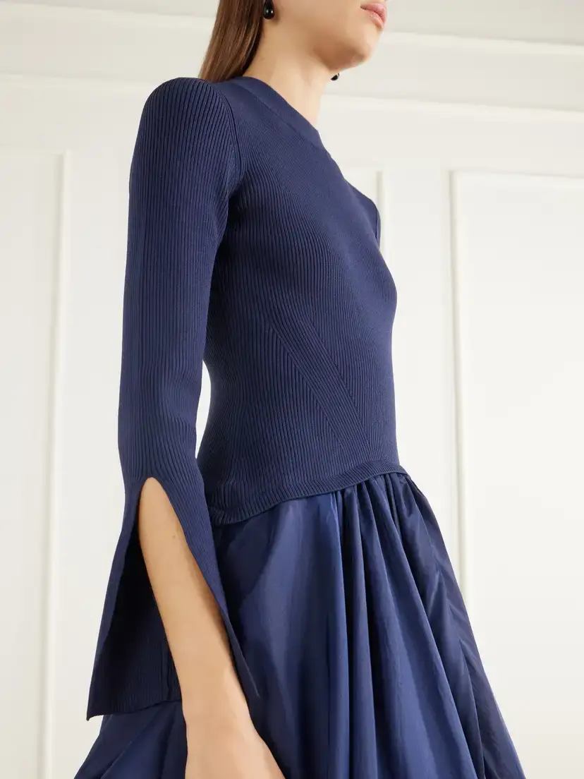 Simkhai Kenlie Gathered Ribbed Jersey And Taffeta Midi Dress | Thumbnail 4 Simkhai Kenlie Gathered Ribbed Jersey And Taffeta Midi Dress | Thumbnail 4