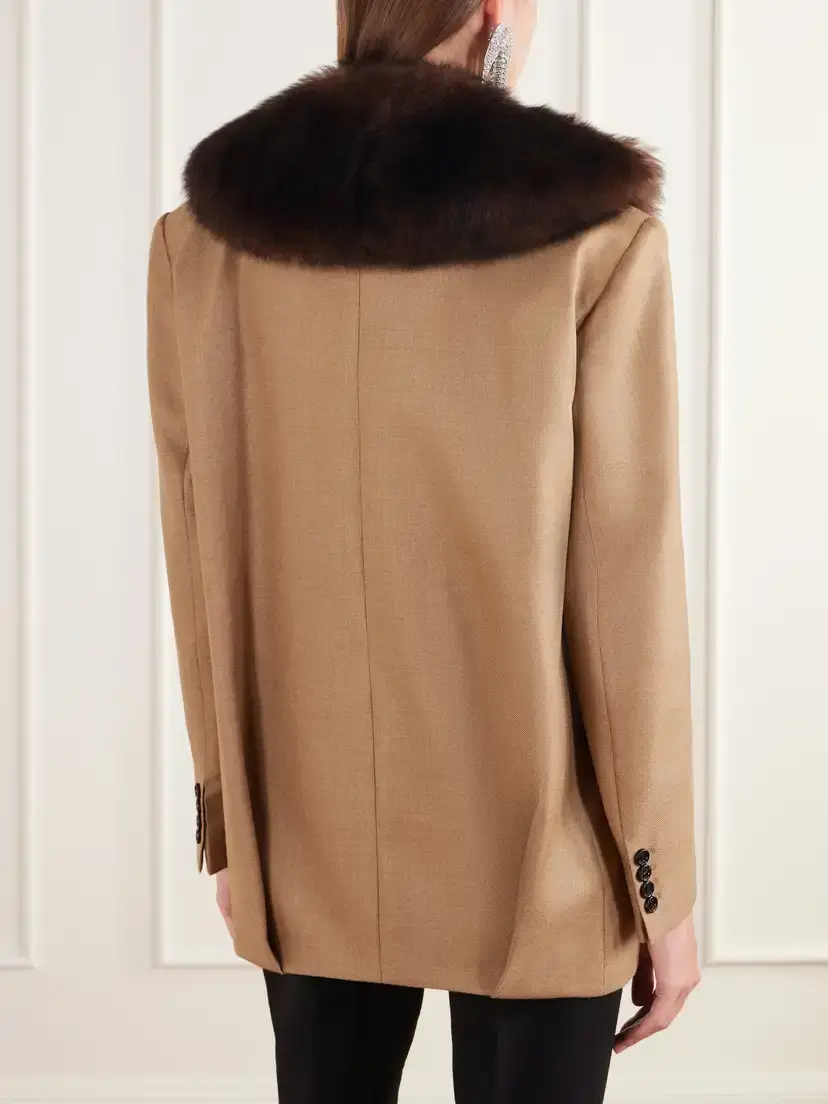 Valentino Garavani Shearling-trimmed Grain De Poudre Wool And Silk-blend Jacket - Brown | Thumbnail 3 Valentino Garavani Shearling-trimmed Grain De Poudre Wool And Silk-blend Jacket - Brown | Thumbnail 3