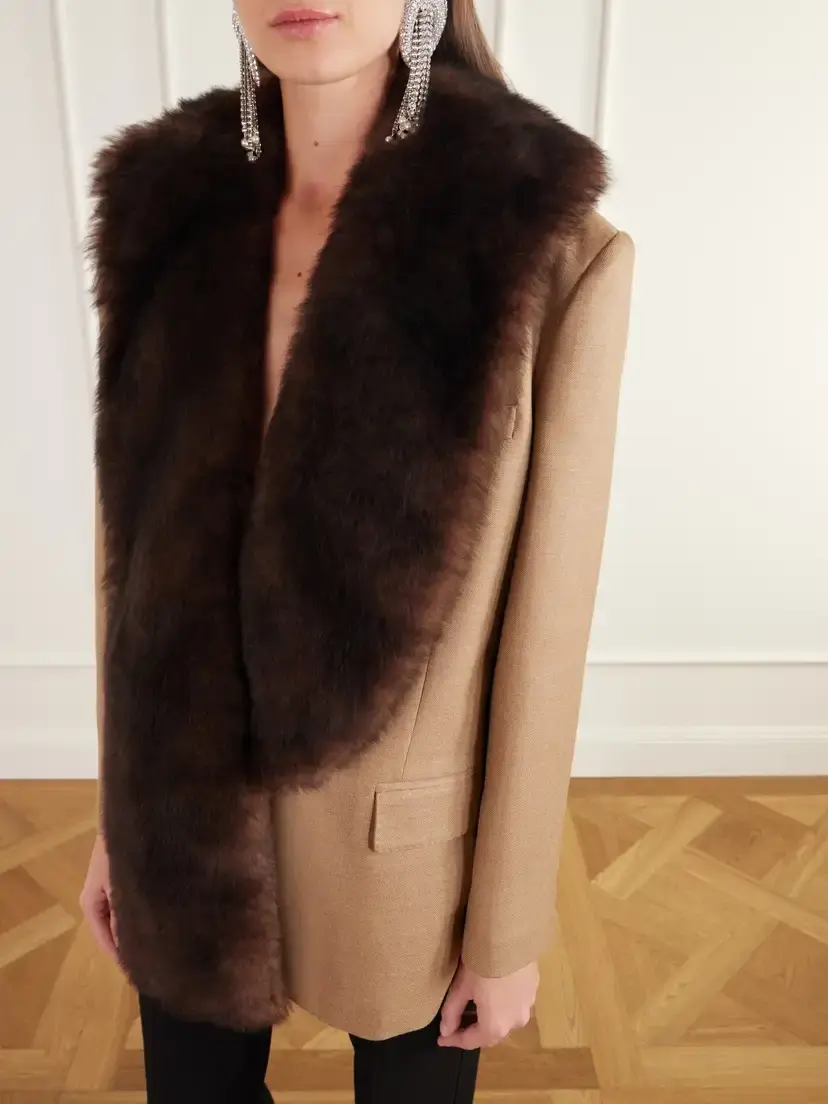 Valentino Garavani Shearling-trimmed Grain De Poudre Wool And Silk-blend Jacket - Brown | Thumbnail 4 Valentino Garavani Shearling-trimmed Grain De Poudre Wool And Silk-blend Jacket - Brown | Thumbnail 4