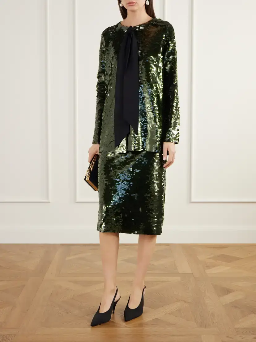 Carolina Herrera Bow-detailed Sequined Knitted Cardigan | Thumbnail 2