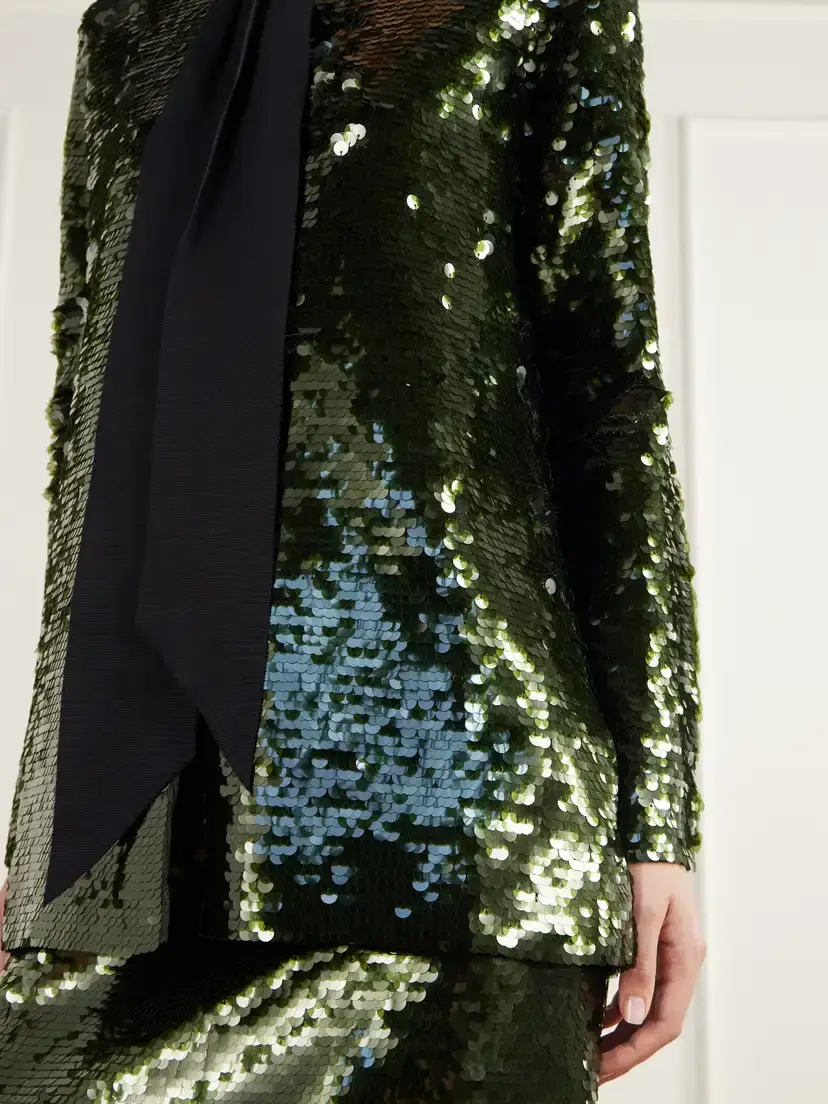 Carolina Herrera Bow-detailed Sequined Knitted Cardigan | Thumbnail 4