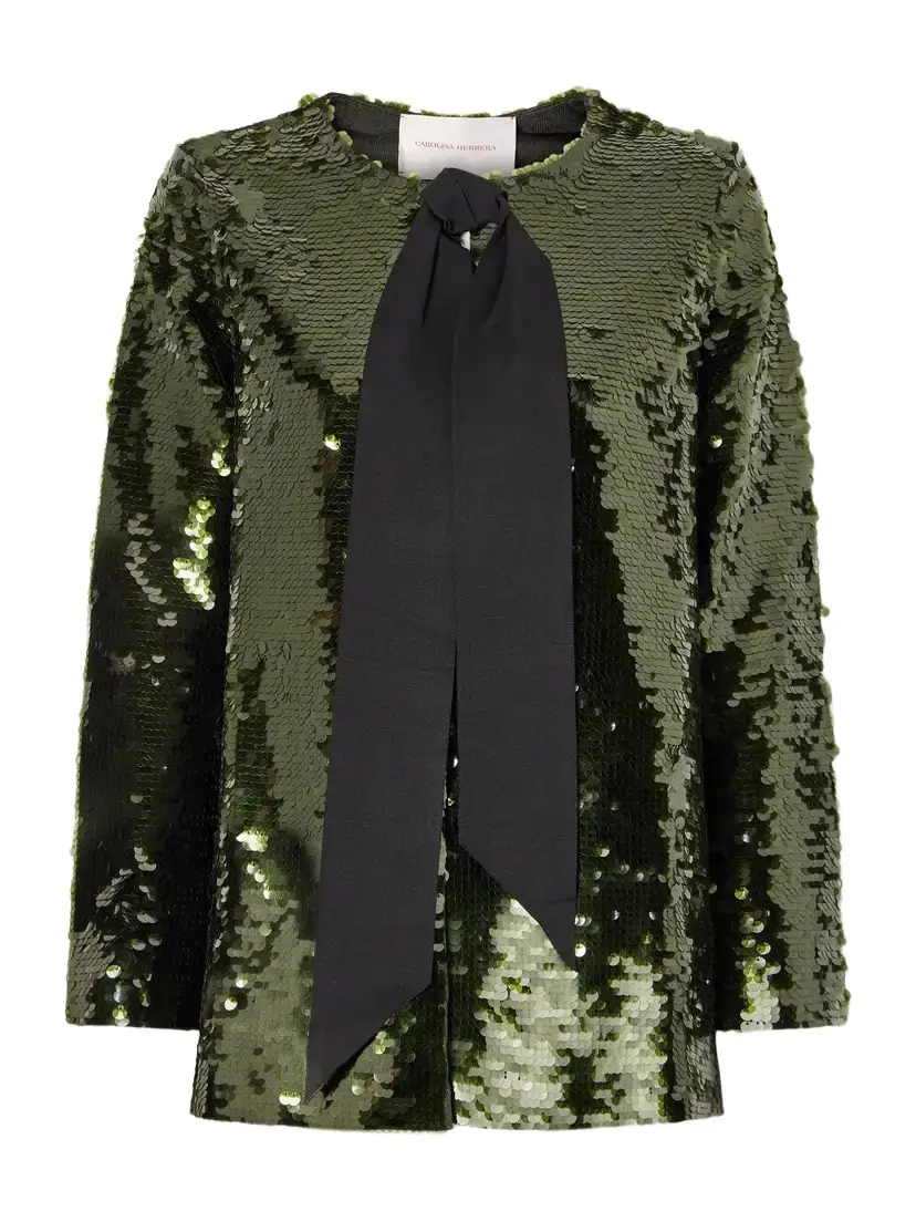 Carolina Herrera Bow-detailed Sequined Knitted Cardigan