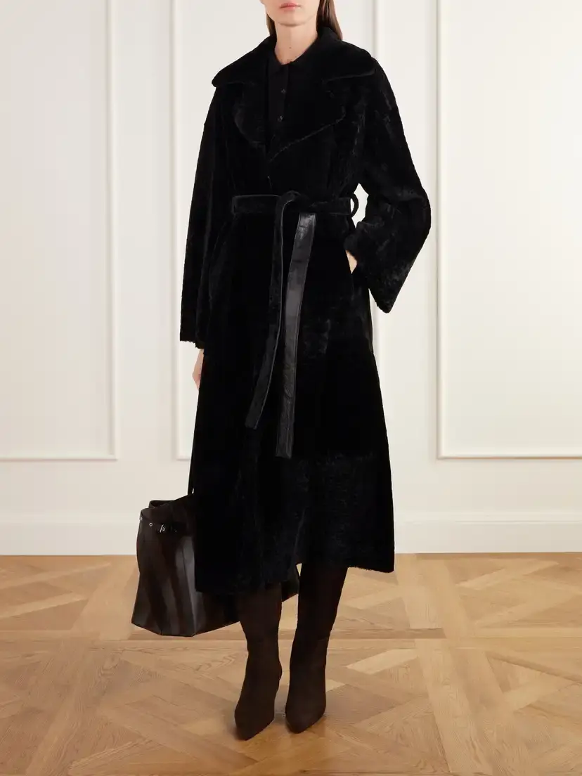 ARMA Rien Belted Reversible Shearling And Leather Coat - Black | Thumbnail 2