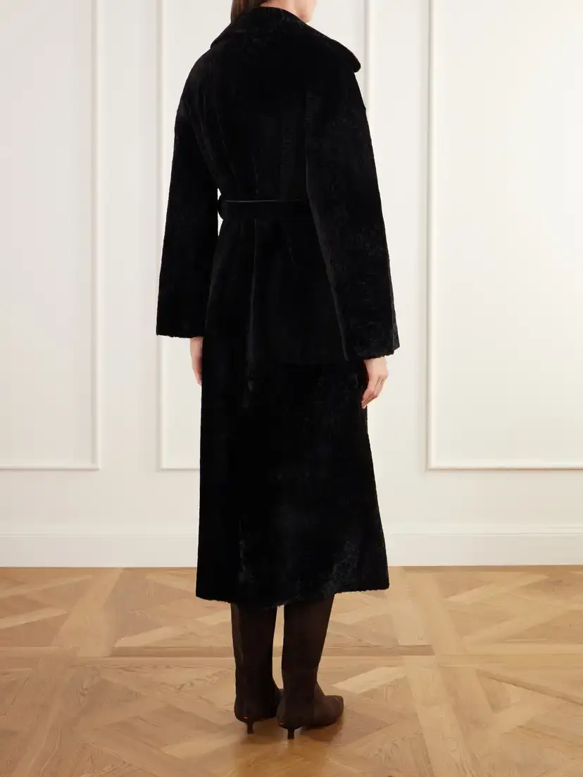 ARMA Rien Belted Reversible Shearling And Leather Coat - Black | Thumbnail 3