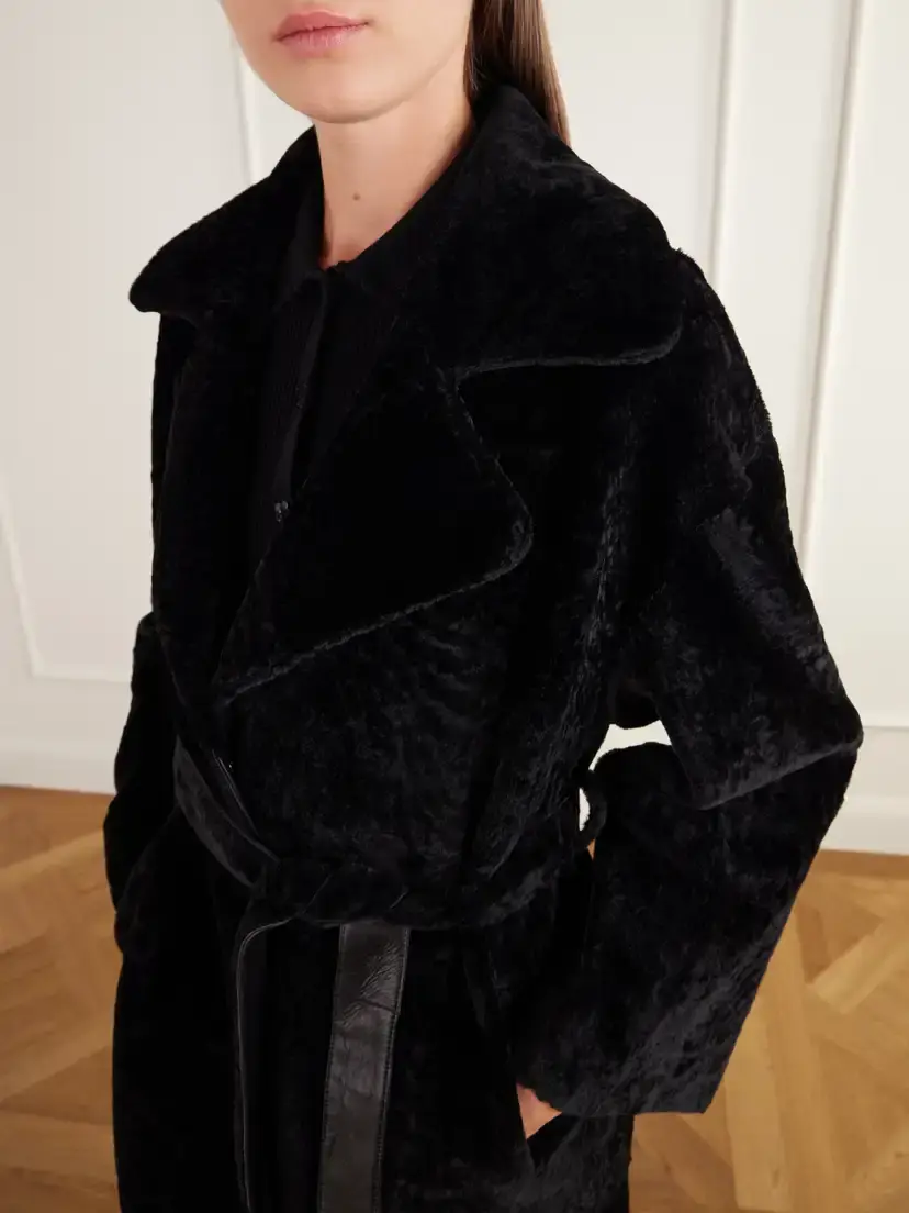 ARMA Rien Belted Reversible Shearling And Leather Coat - Black | Thumbnail 4