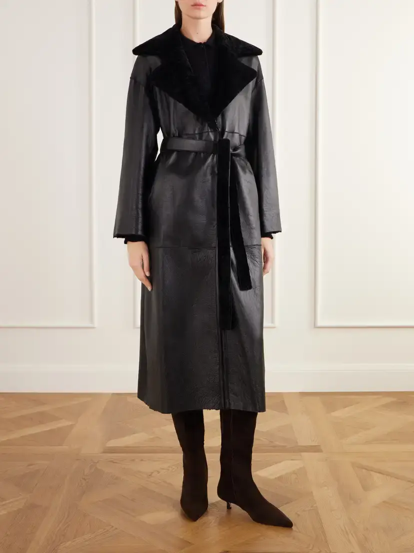 ARMA Rien Belted Reversible Shearling And Leather Coat - Black | Thumbnail 5