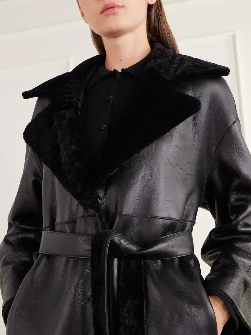 ARMA Rien Belted Reversible Shearling And Leather Coat - Black | Thumbnail 6