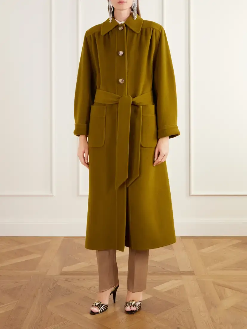 Valentino Garavani Belted Gathered Felted Wool And Cashmere-blend Coat - Brown | Thumbnail 3