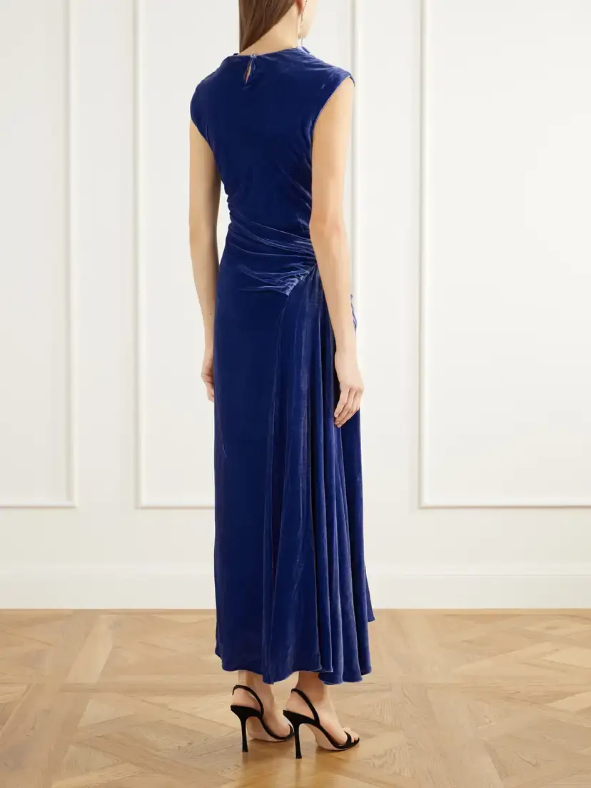 Simkhai Burke Gathered Velvet Midi Dress | Thumbnail 3 Simkhai Burke Gathered Velvet Midi Dress | Thumbnail 3
